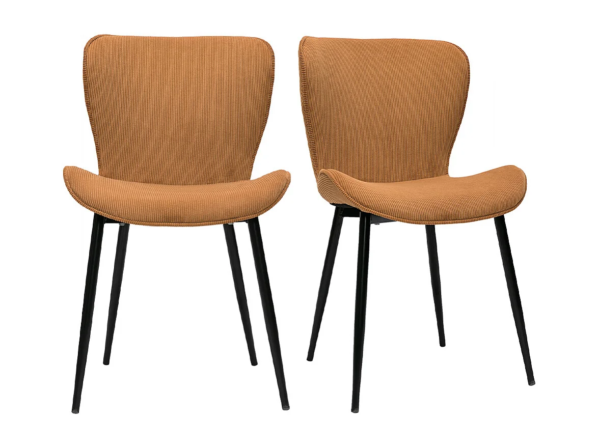 Design-Stühle aus kumingelbem Cord mit Samteffekt und schwarzen Metallbeinen (2er-Set) ADDICT