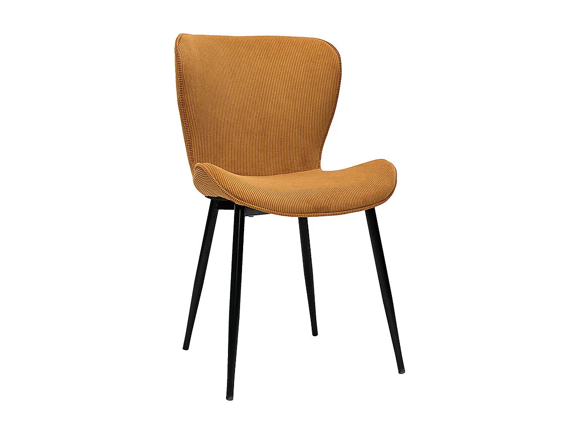 Design-Stühle aus kumingelbem Cord mit Samteffekt und schwarzen Metallbeinen (2er-Set) ADDICT