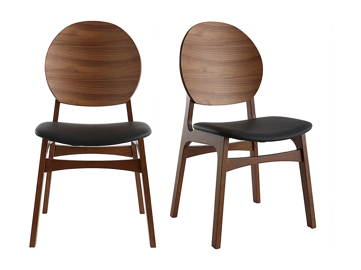 Set de 2 sillas nórdicas de nogal y poliuretano negro ELTON