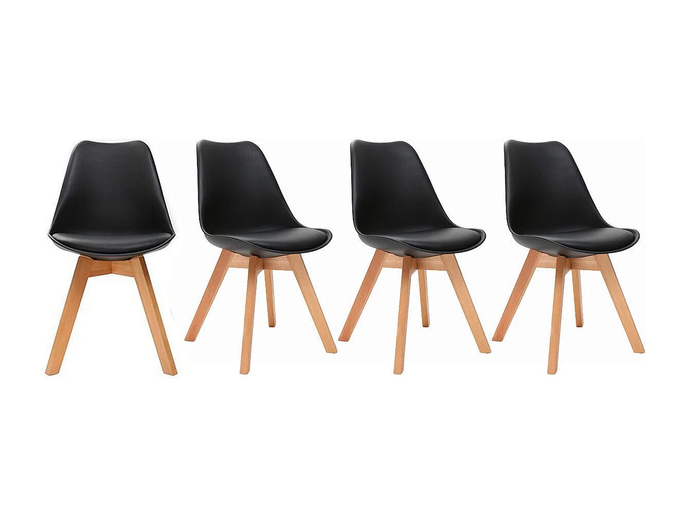 Silla de diseño negro lote de 4 PAULINE