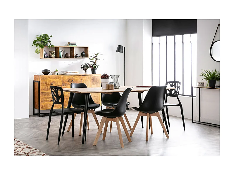 Chaises scandinaves noir et bois clair (lot de 4) PAULINE