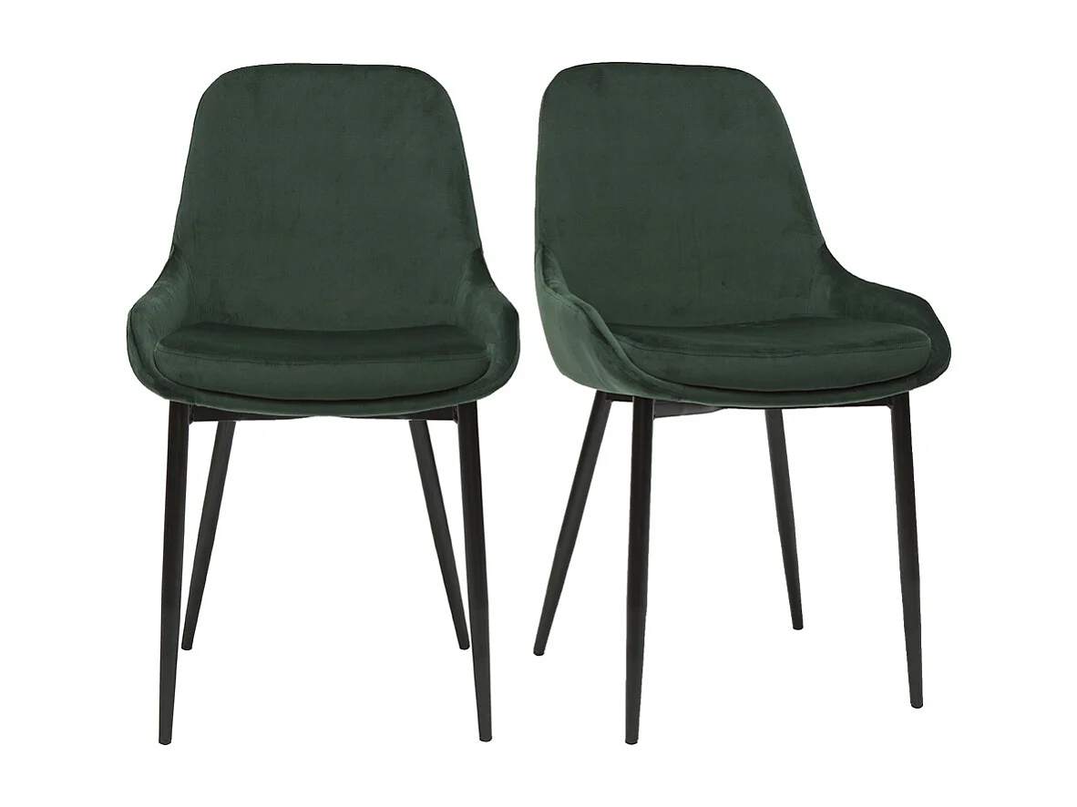 Chaises design en tissu velours vert foncé et métal noir (lot de 2) HOLO