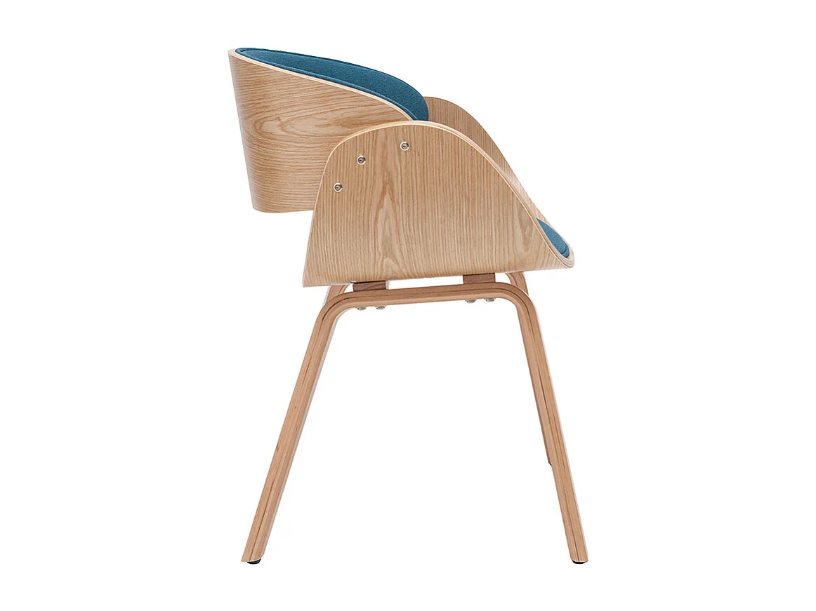 Sedia design tessuto blu anatra e legno chiaro BENT