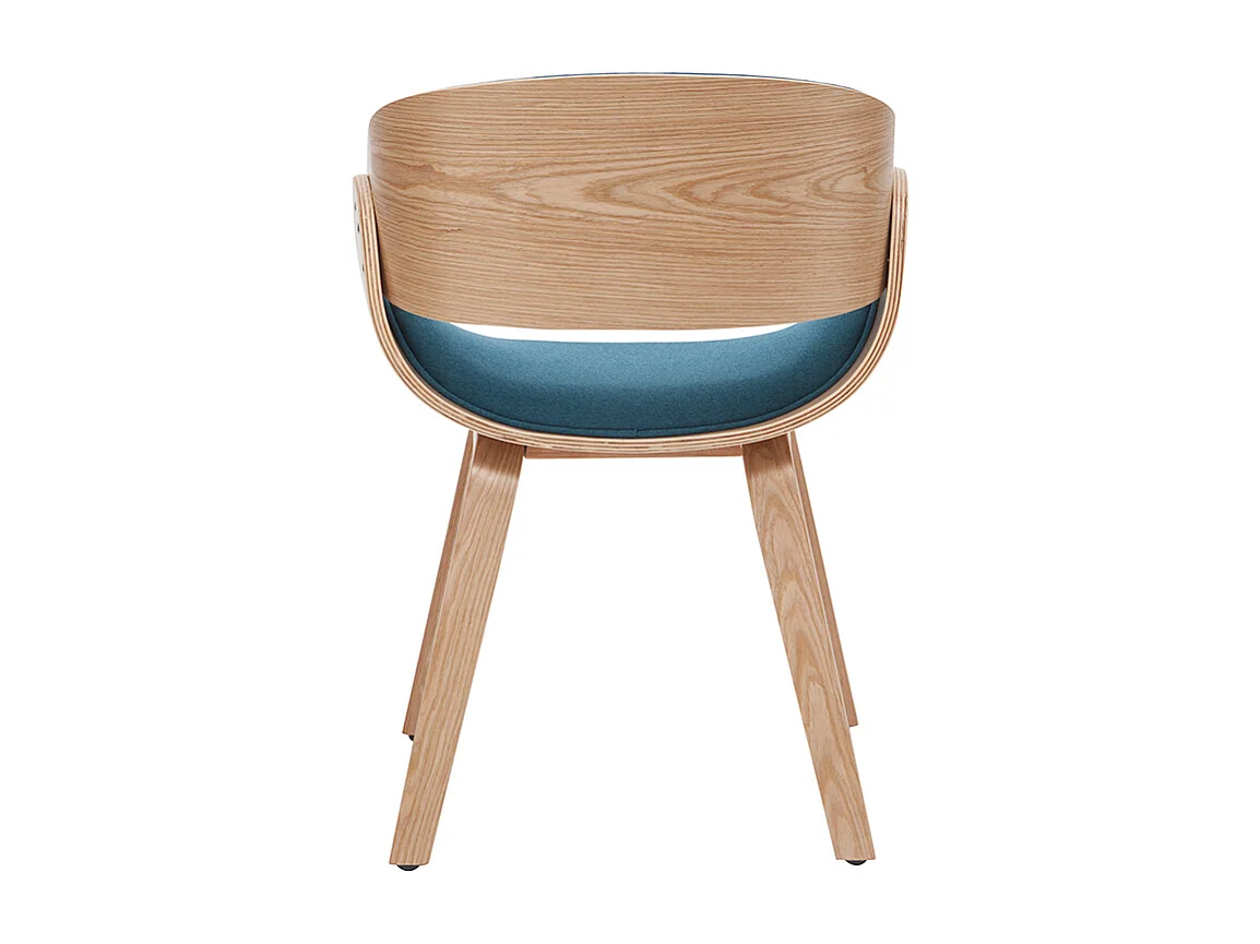 Sedia design tessuto blu anatra e legno chiaro BENT