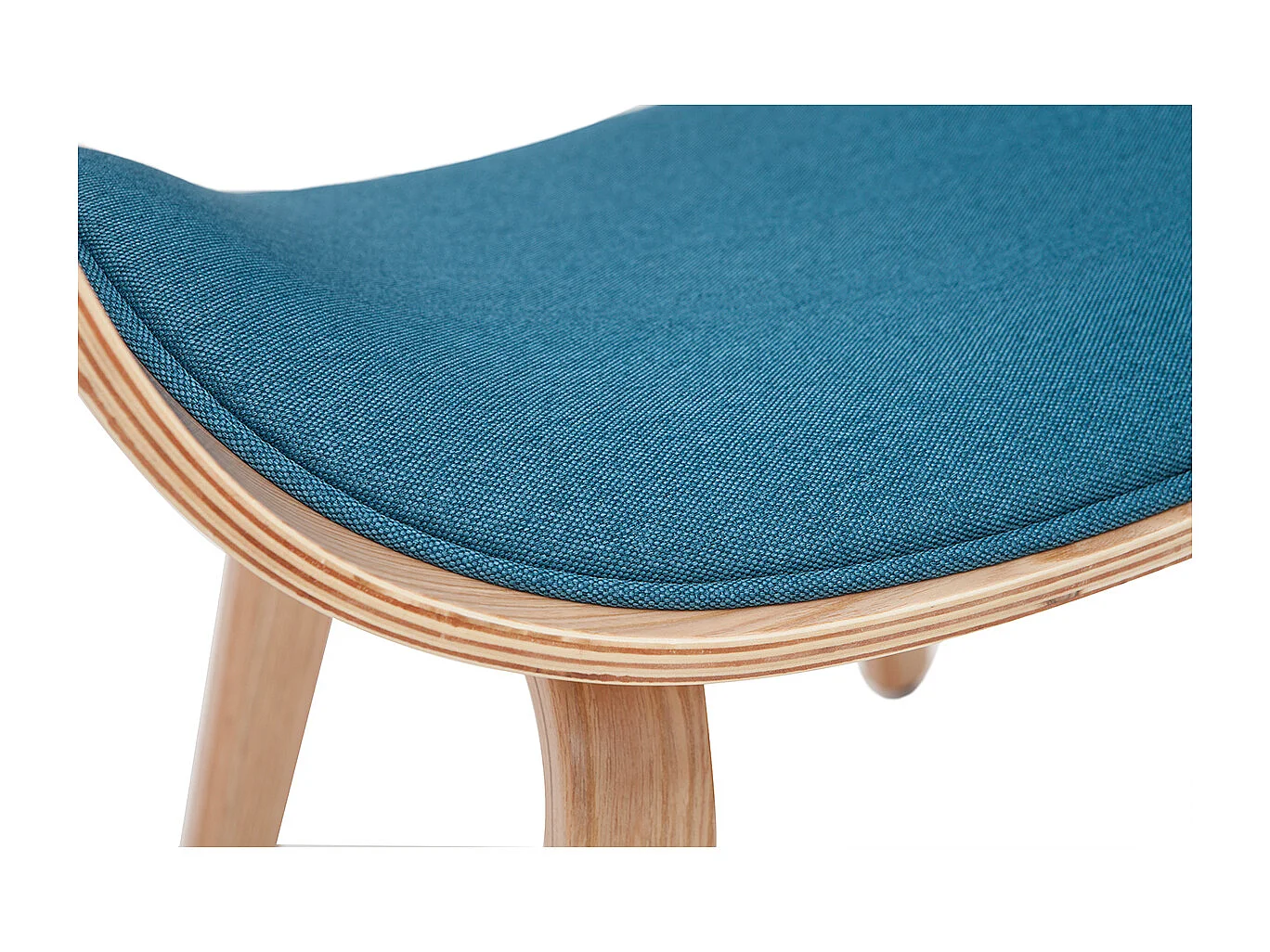 Sedia design tessuto blu anatra e legno chiaro BENT