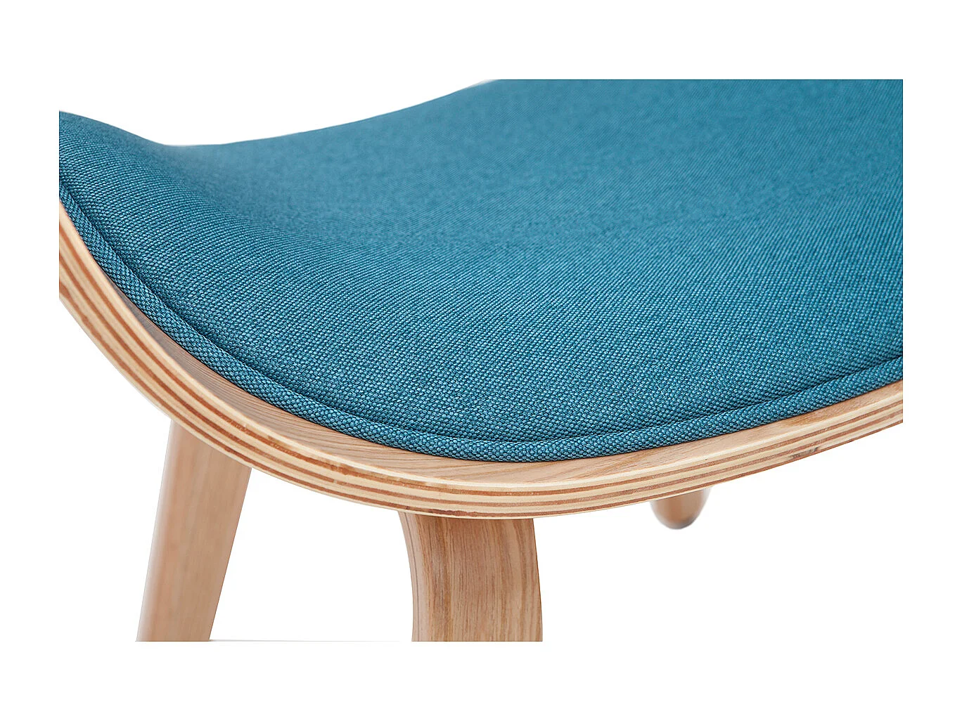 Sedia design tessuto blu anatra e legno chiaro BENT