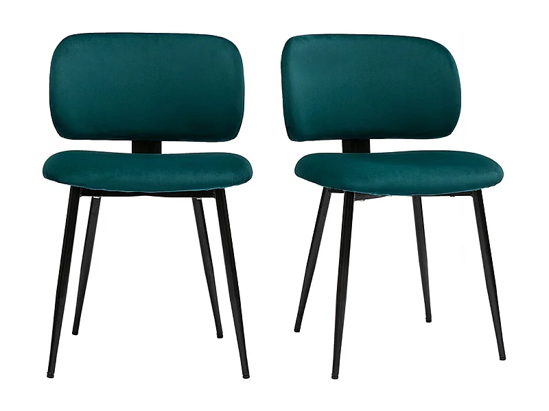 Sedie in tessuto velluto blu petrolio e metallo nero (set di 2) ATRIUM