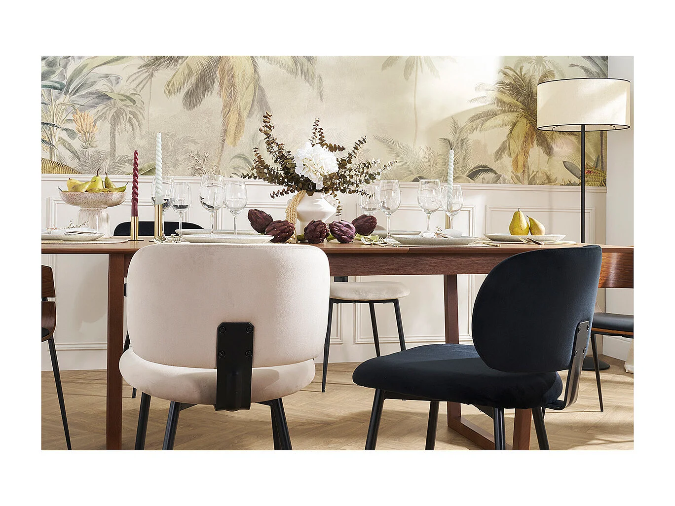 Chaises en tissu velours bleu pétrole et métal noir (lot de 2) ATRIUM