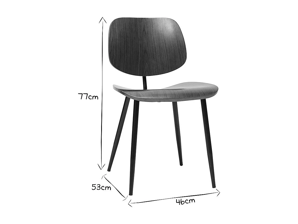Stühle TOBIAS dunkles Holz und schwarzes Metall (2er-Set)