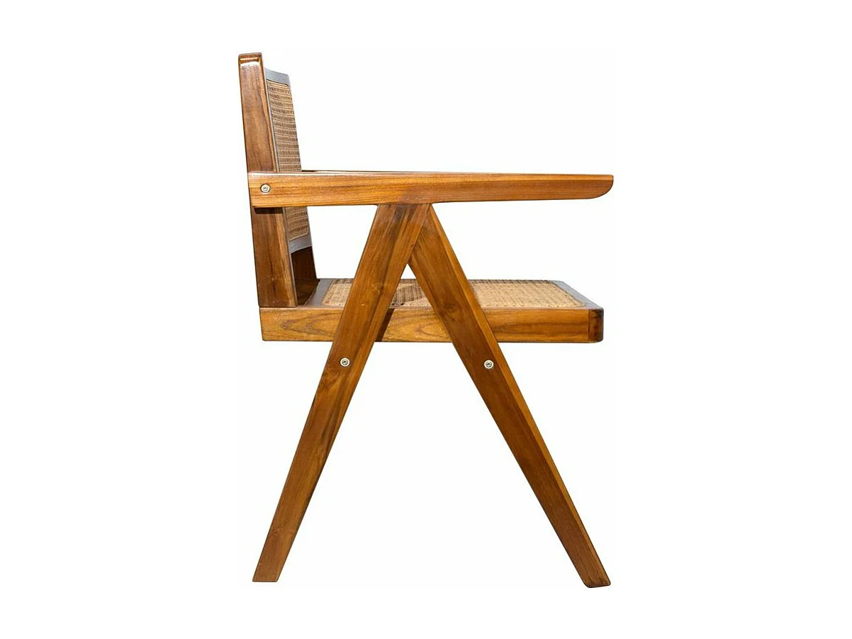 Chaise vintage en bois teck massif et cannage rotin JANNIE