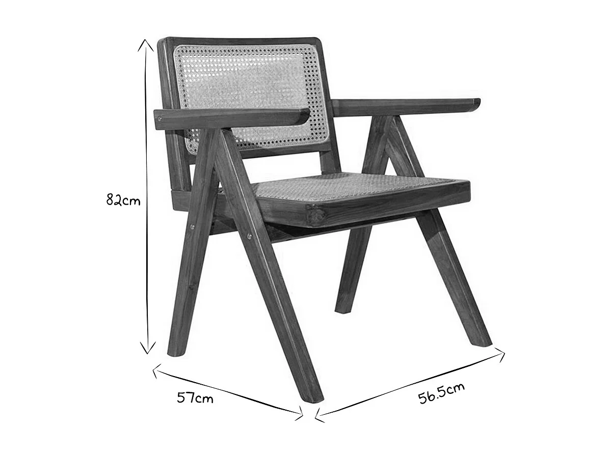 Chaise vintage en bois teck massif et cannage rotin JANNIE