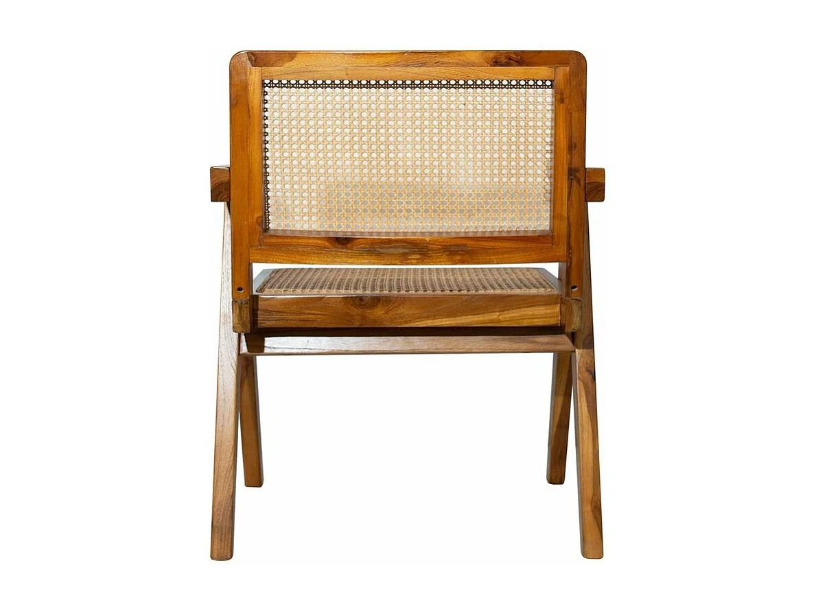 Chaise vintage en bois teck massif et cannage rotin JANNIE