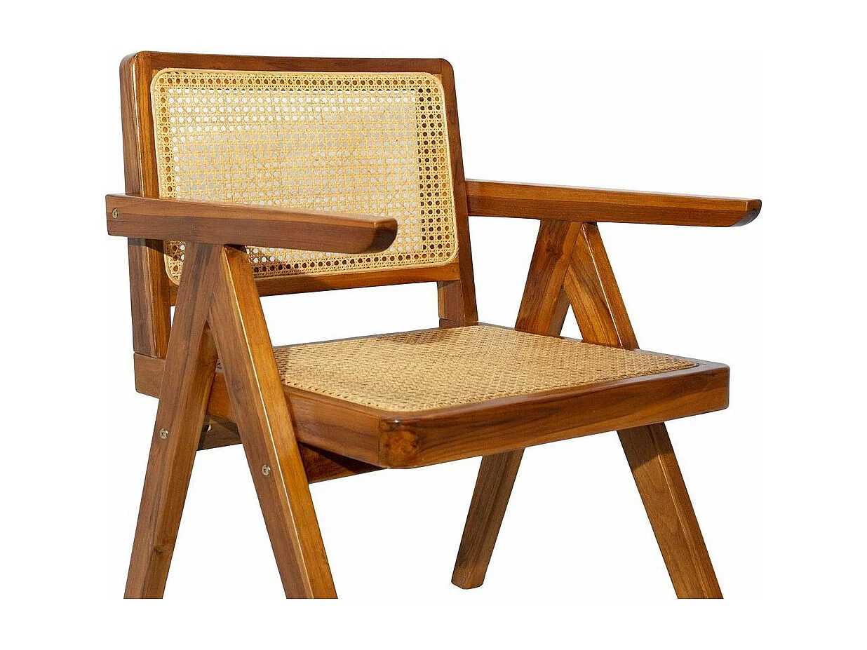 Chaise vintage en bois teck massif et cannage rotin JANNIE
