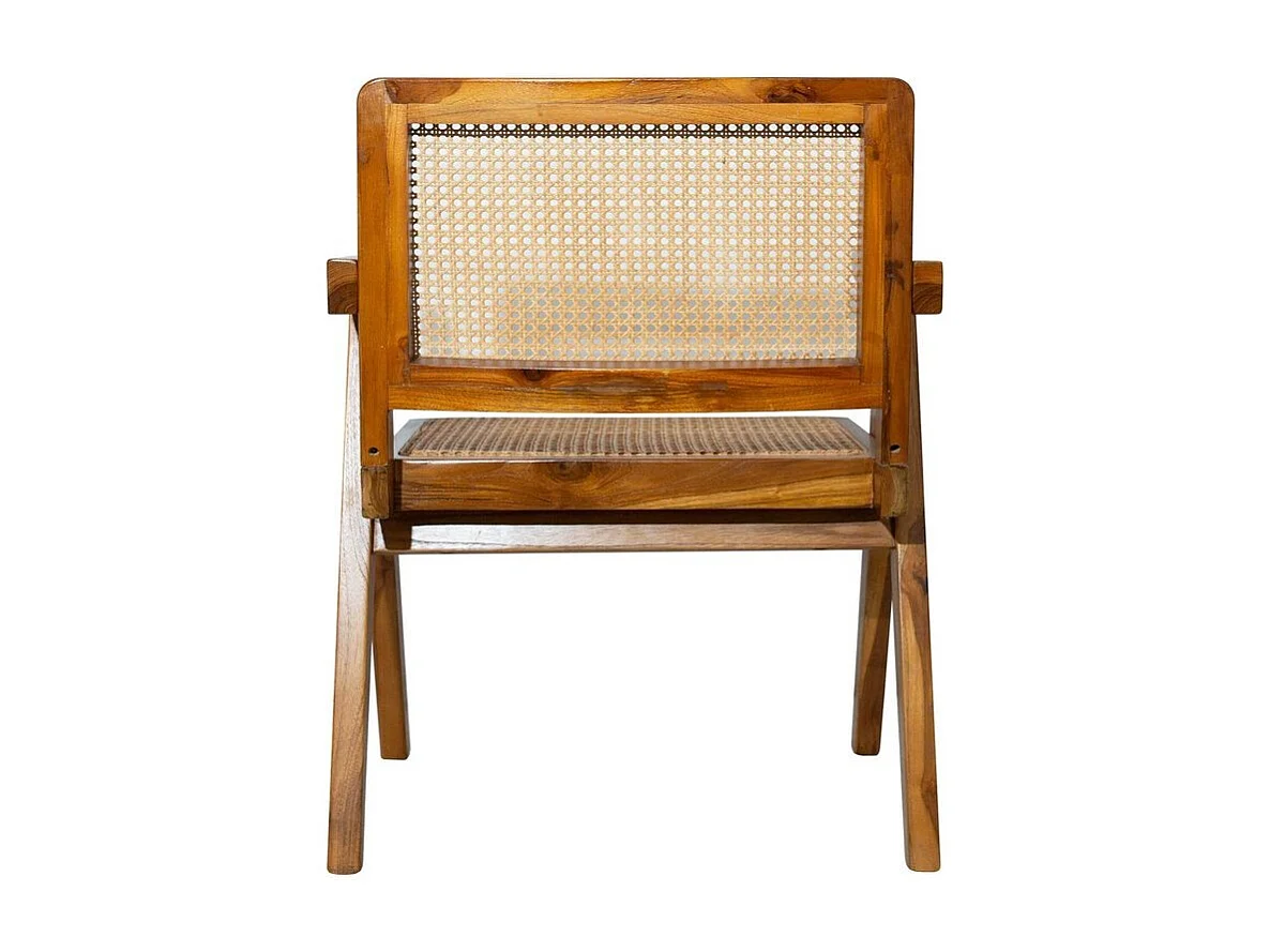 Sedia vintage in legno massello di teak e motivo a intreccio rattan JANNIE