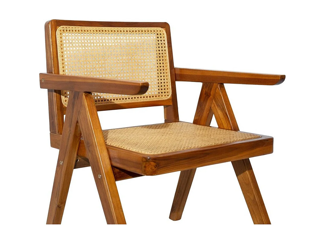 Sedia vintage in legno massello di teak e motivo a intreccio rattan JANNIE