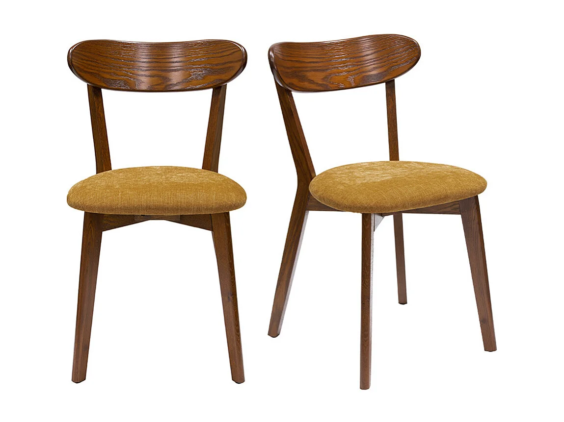 Chaises vintage bois foncé chêne et tissu effet velours jaune moutarde (lot de 2) DOVE