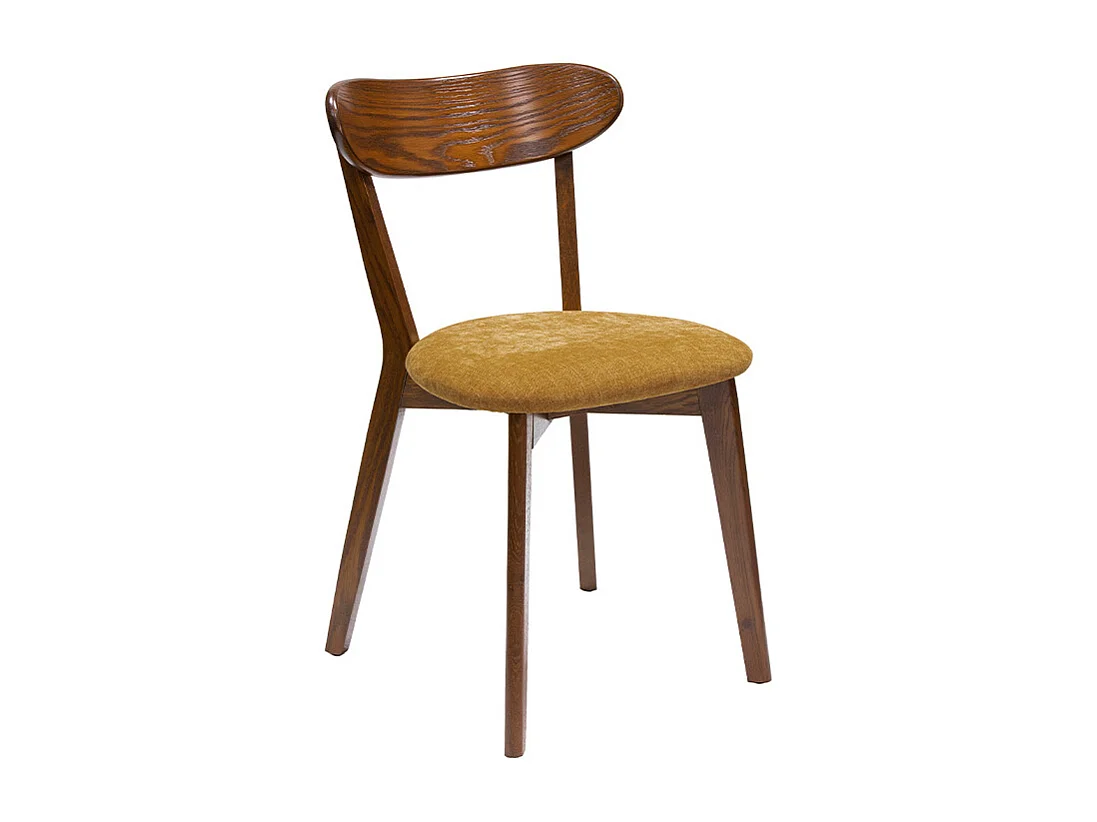 Chaises vintage bois foncé chêne et tissu effet velours jaune moutarde (lot de 2) DOVE