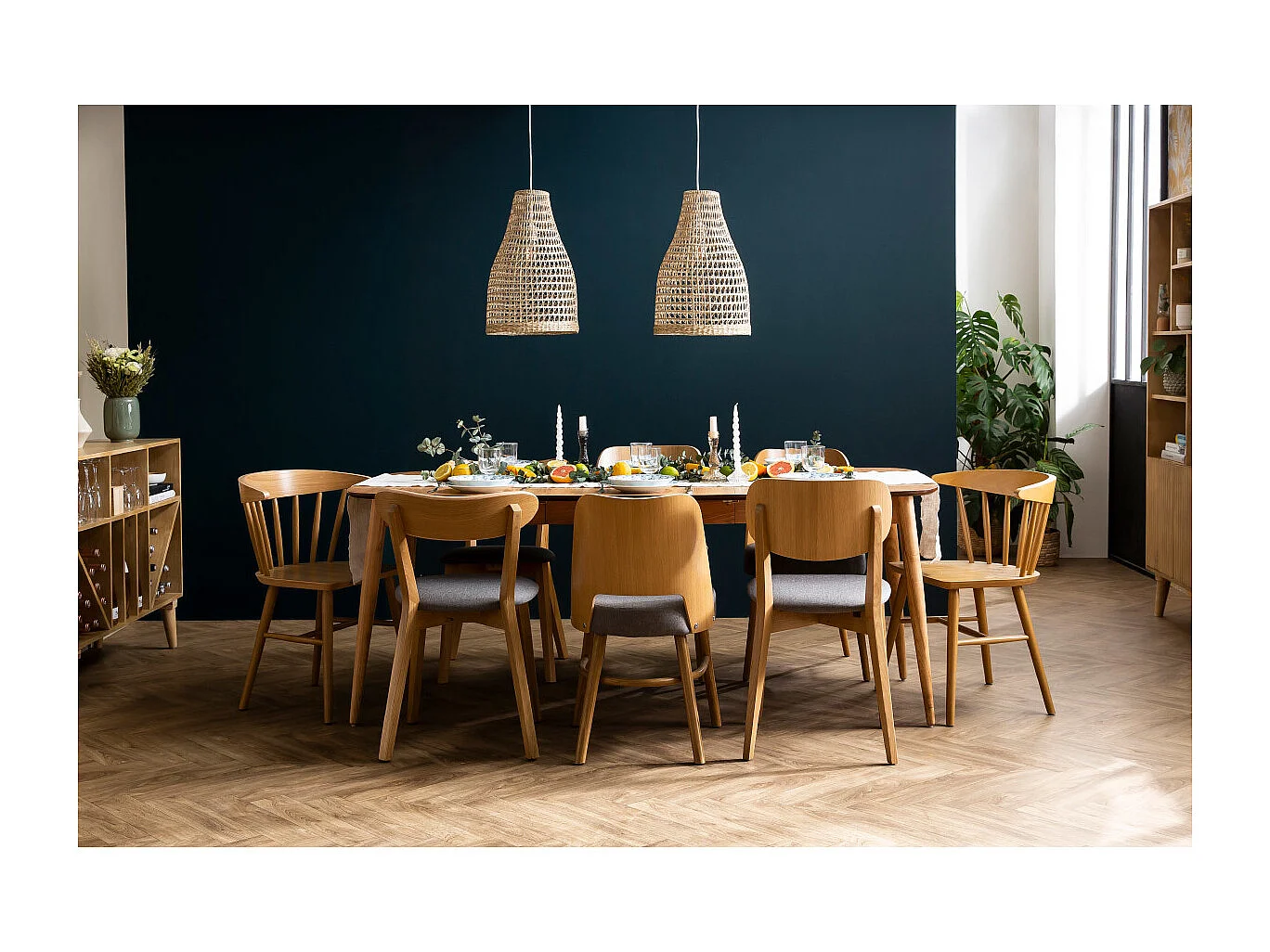 Chaises vintage bois foncé chêne et tissu effet velours jaune moutarde (lot de 2) DOVE