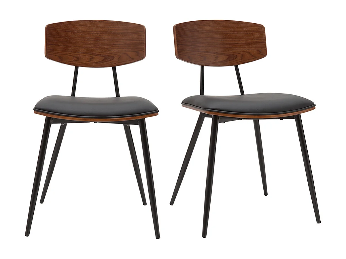 Sedie vintage in legno scuro noce sedute nero e metallo nero (set di 2) JOLINE