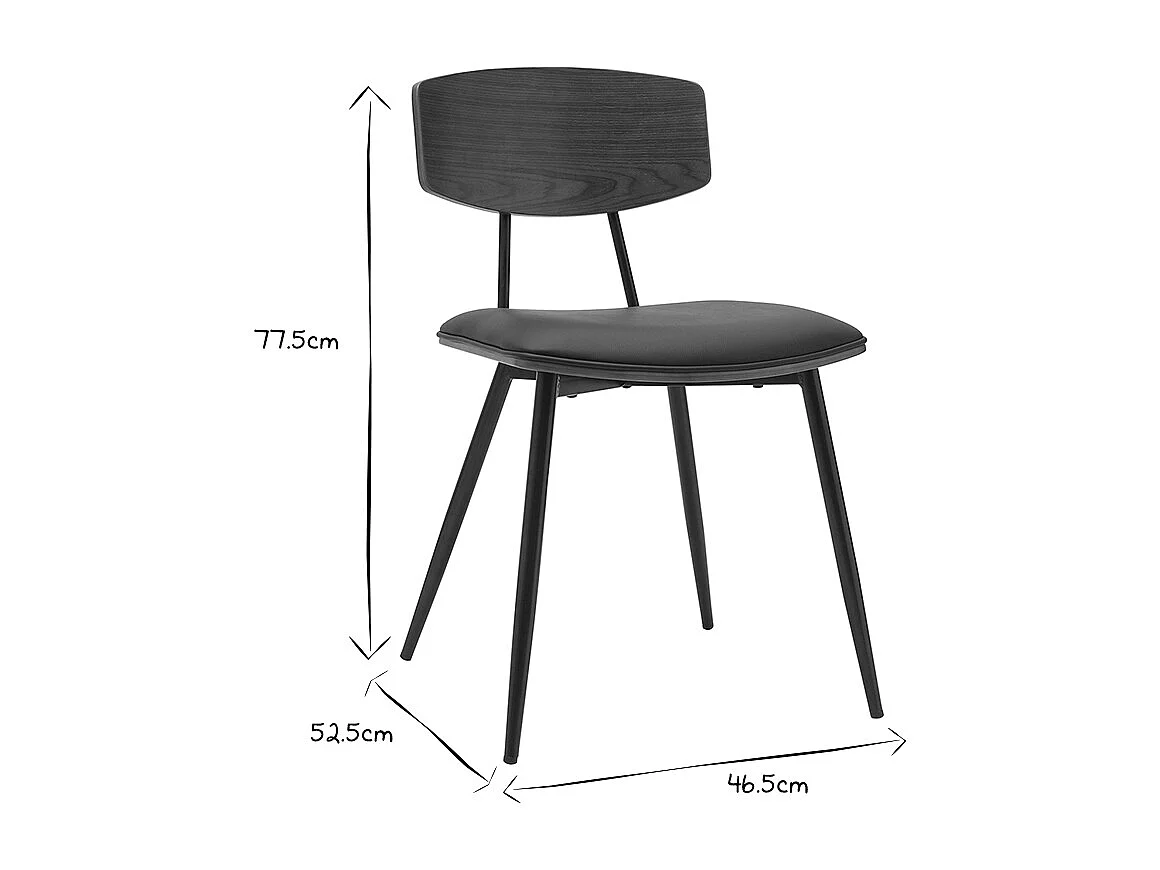 Sedie vintage in legno scuro noce sedute nero e metallo nero (set di 2) JOLINE