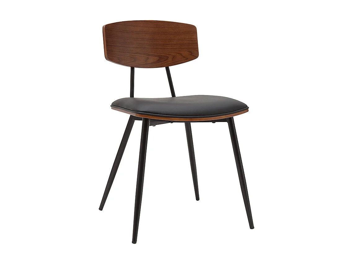 Set de 2 sillas vintage de madera de nogal oscuro con asiento negro y metal negro JOLINE