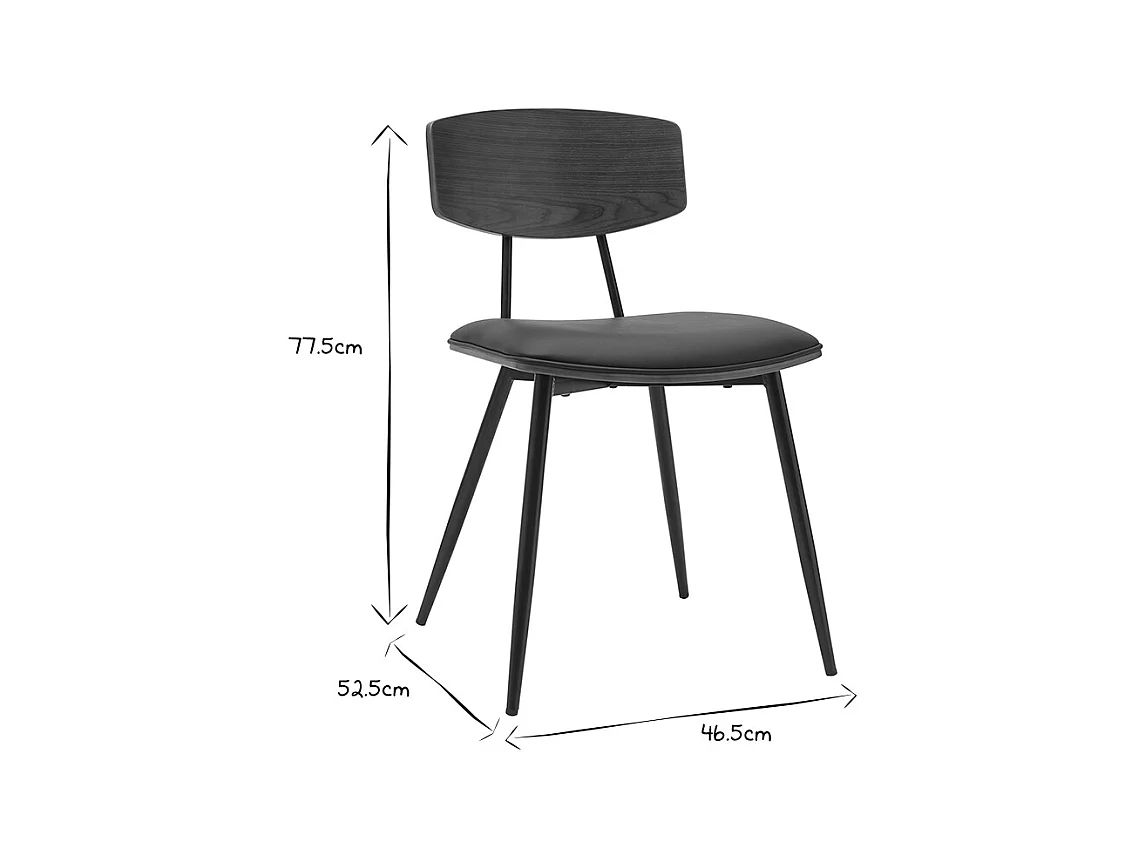 Set de 2 sillas vintage de madera de nogal oscuro con asiento negro y metal negro JOLINE