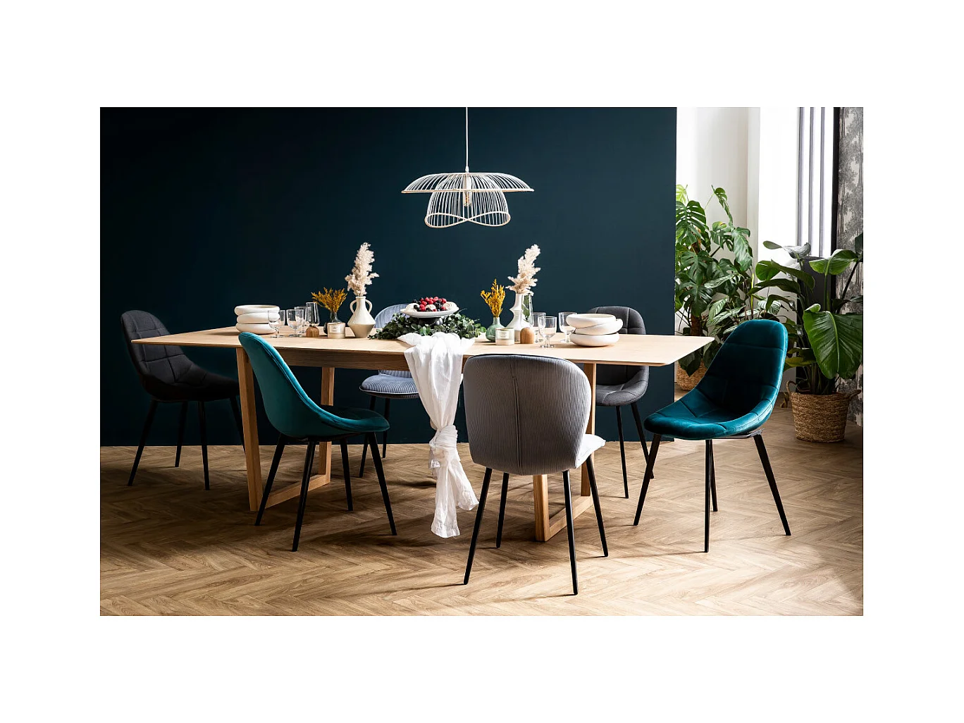 Sedie design in velluto blu petrolio e metallo (set di 2) COX