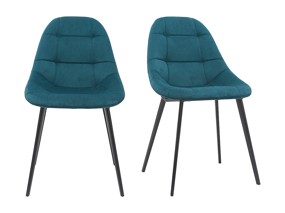 Chaises design en tissu velours bleu pétrole et métal noir (lot de 2) COX