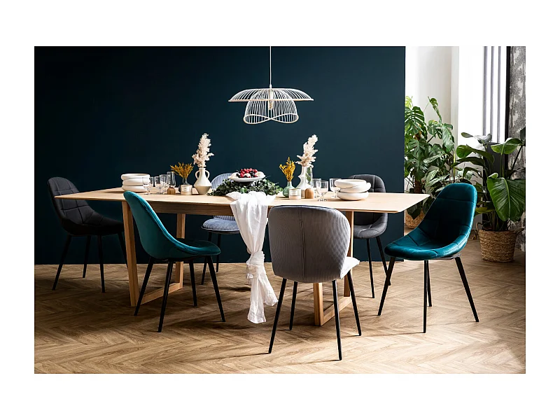 Designer-Stühle aus petrolblauem Samt und Metall (2er-Set) COX