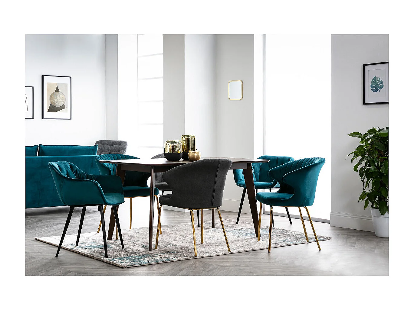 Sillas modernas en terciopelo azul petróleo y patas metal negro (lote de 2) BURTON