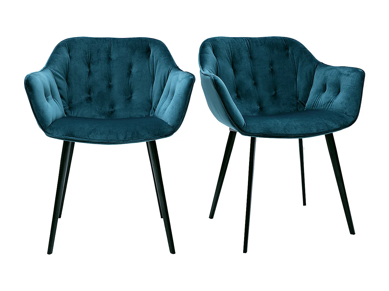 Sillas modernas en terciopelo azul petróleo y patas metal negro (lote de 2) BURTON