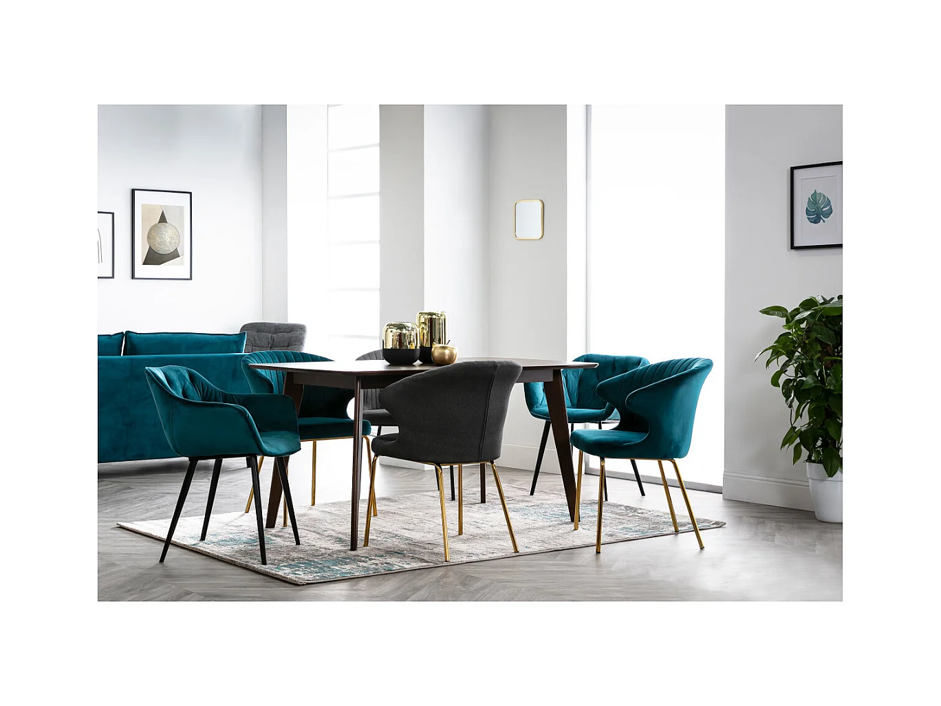 Chaises design en tissu velours bleu pétrole et métal noir (lot de 2) BURTON