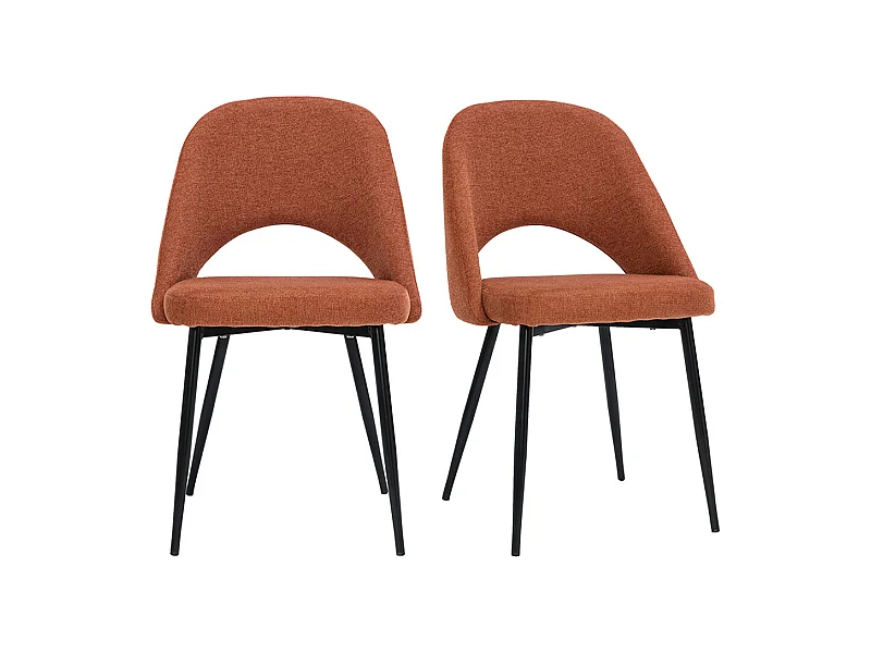 Chaises vintage en tissu effet velours texturé terre brûlée et métal noir (lot de 2) COSETTE