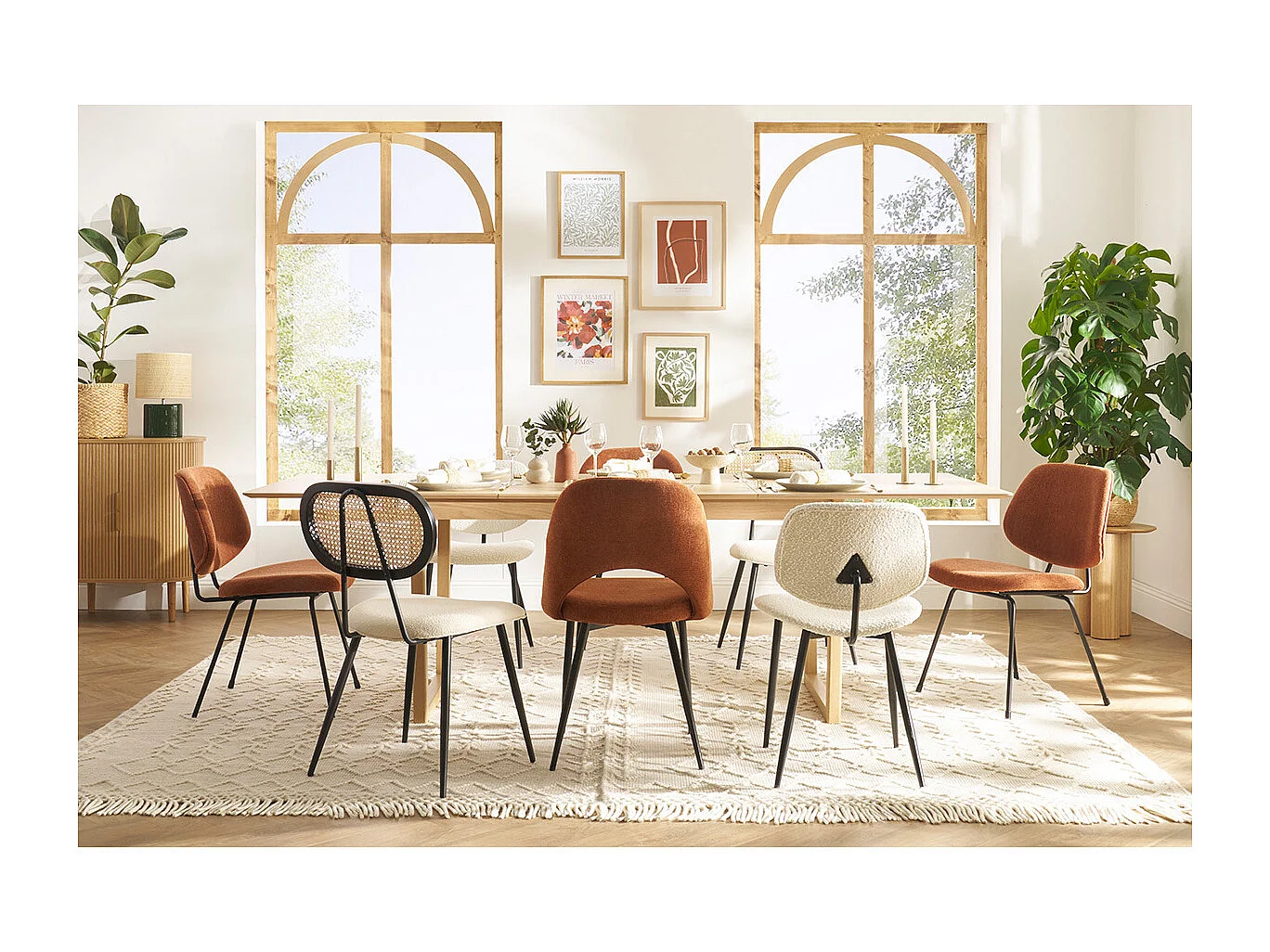 Set de 2 sillas vintage de tejido efecto aterciopelado texturizado terracota y metal COSETTE