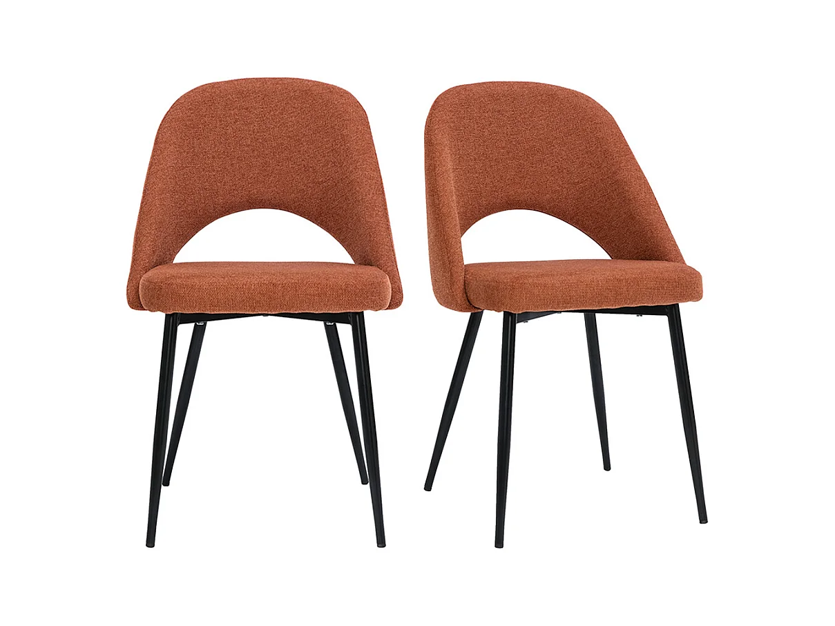 Chaises vintage en tissu effet velours texturé terre brûlée et métal noir (lot de 2) COSETTE