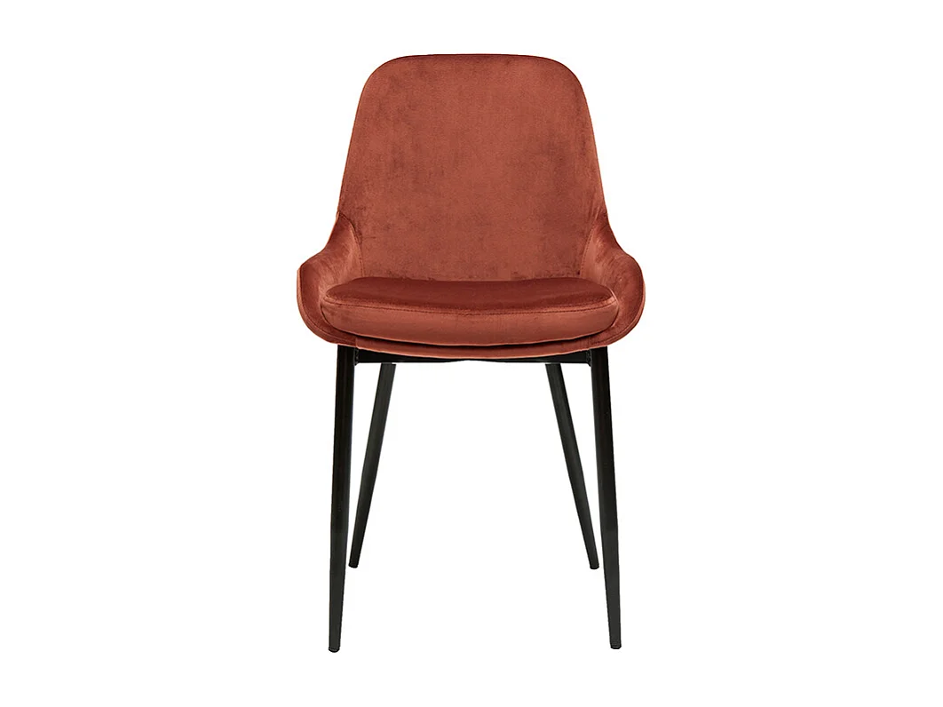 Chaises design en tissu velours rouge tomette et métal noir (lot de 2) HOLO