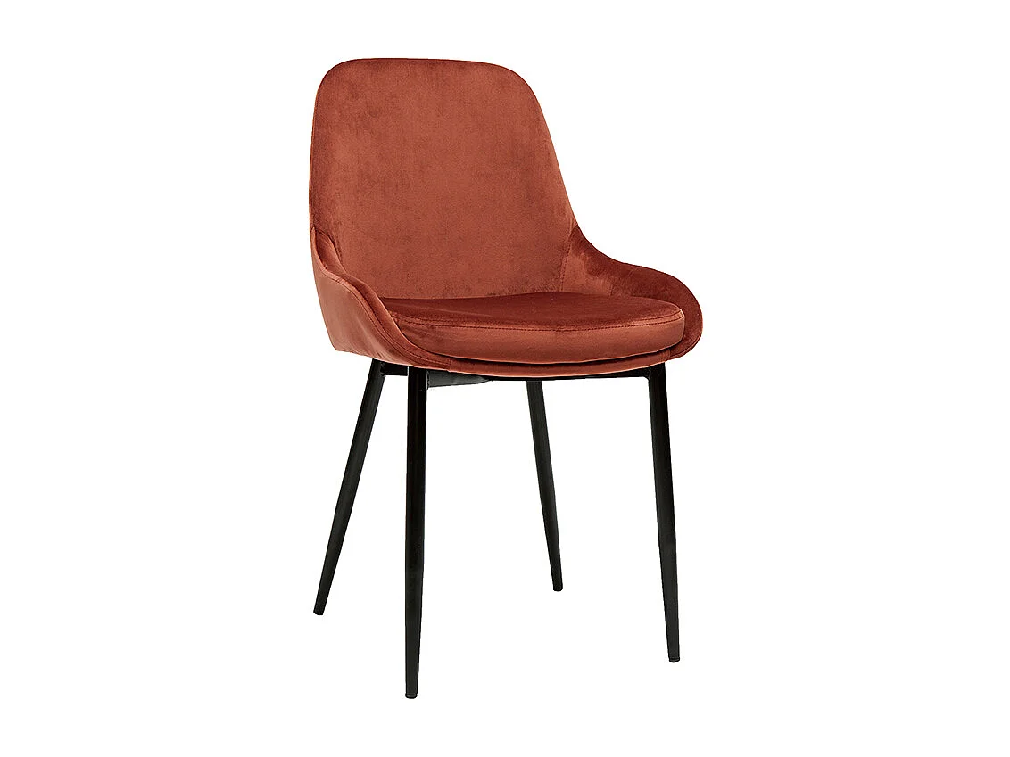 Chaises design en tissu velours rouge tomette et métal noir (lot de 2) HOLO