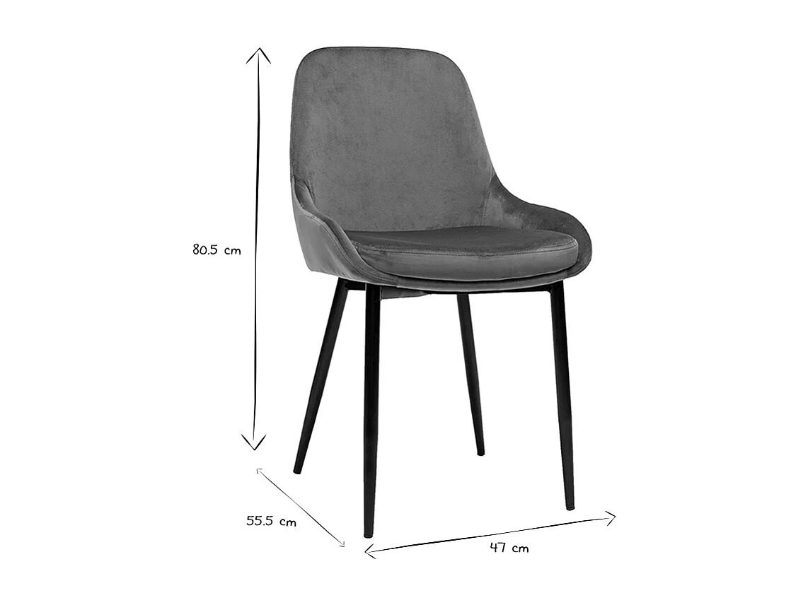 Chaises design en tissu velours rouge tomette et métal noir (lot de 2) HOLO