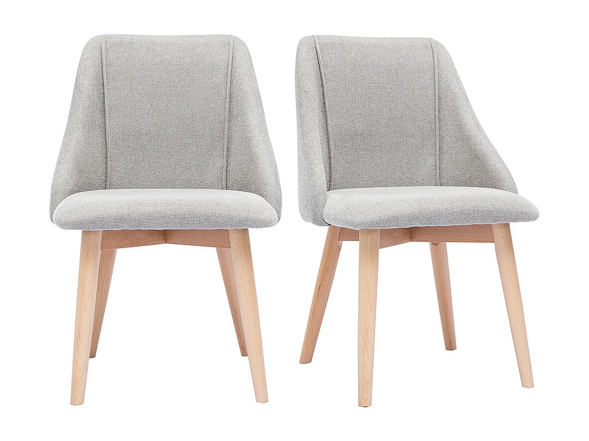Set de 2 sillas de tela efecto aterciopelado texturizado gris y madera clara maciza HIGGINS