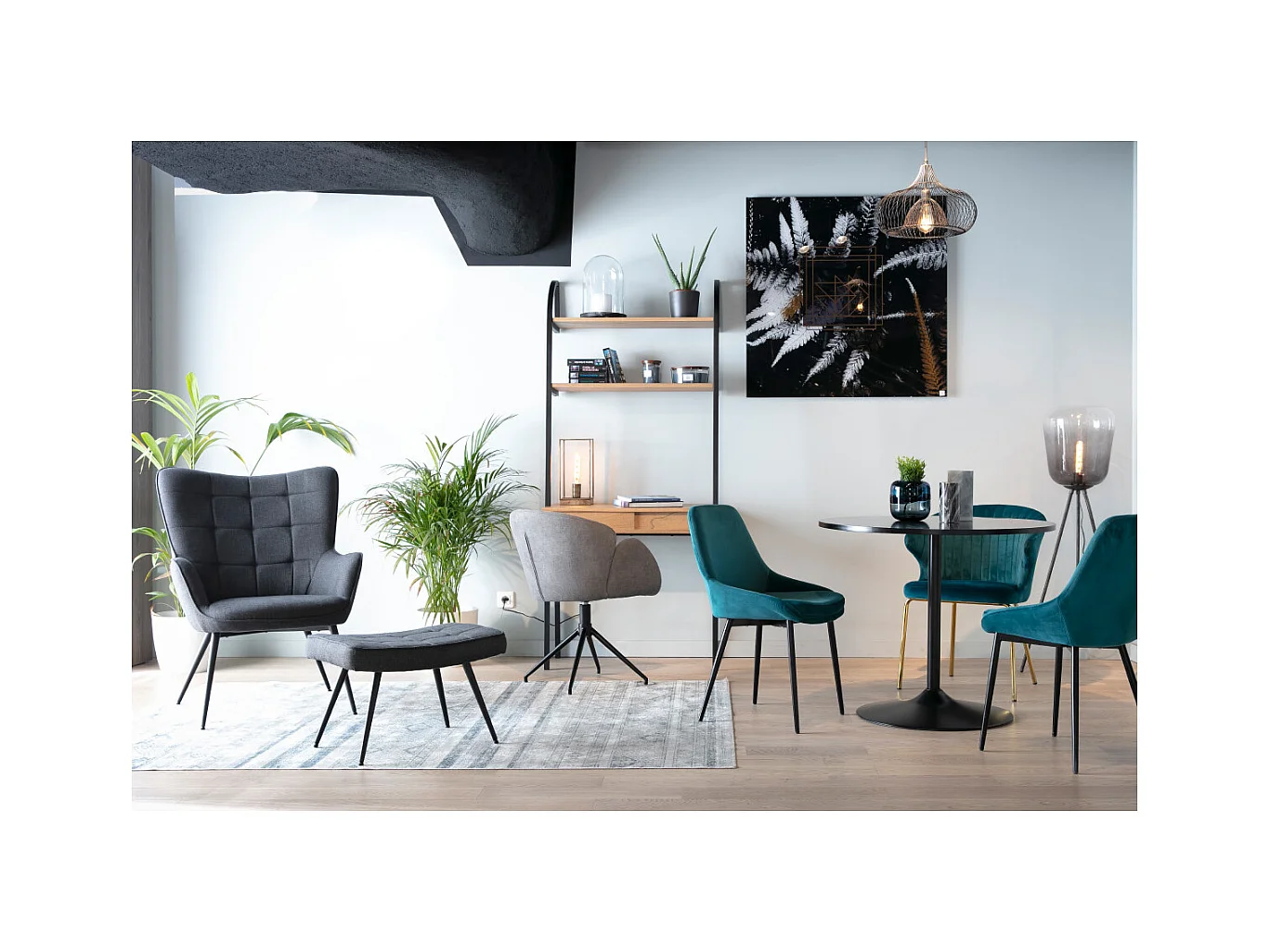 Chaises design en tissu gris et métal noir (lot de 2) HOLO
