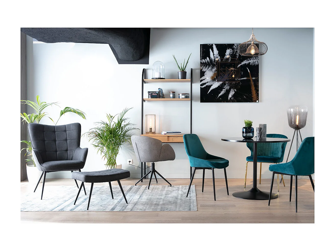 Chaises design en tissu gris et métal noir (lot de 2) HOLO