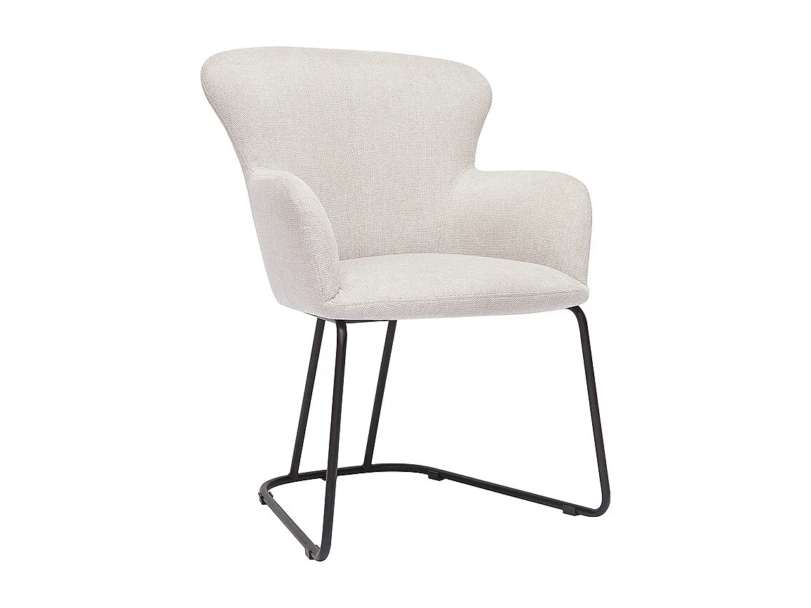 Silla de tejido efecto aterciopelado texturizado beige y metal negro BRITT