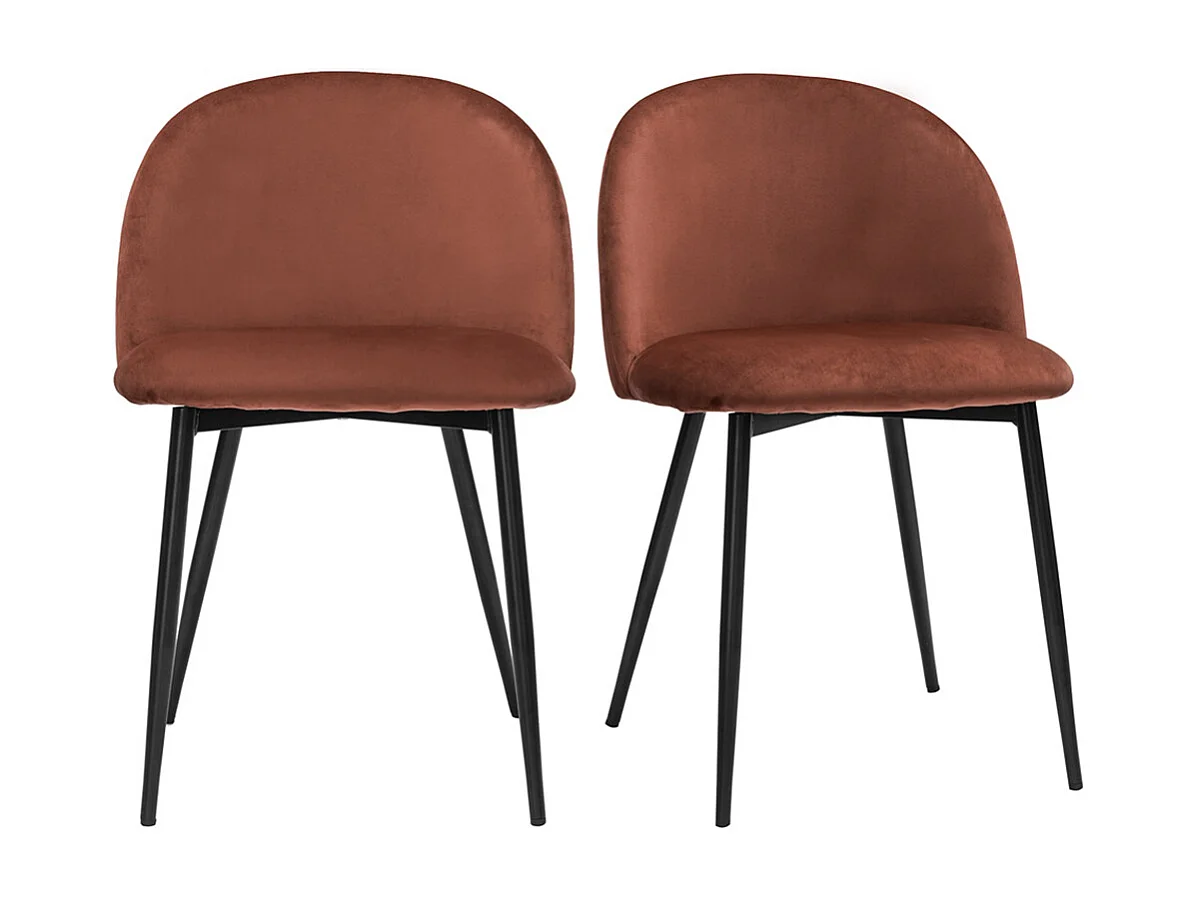 Chaises design en tissu velours rouge tomette et métal noir (lot de 2) CELESTE
