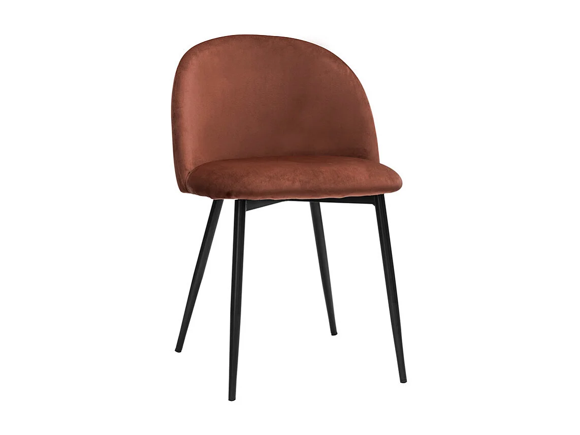 Chaises design en tissu velours rouge tomette et métal noir (lot de 2) CELESTE