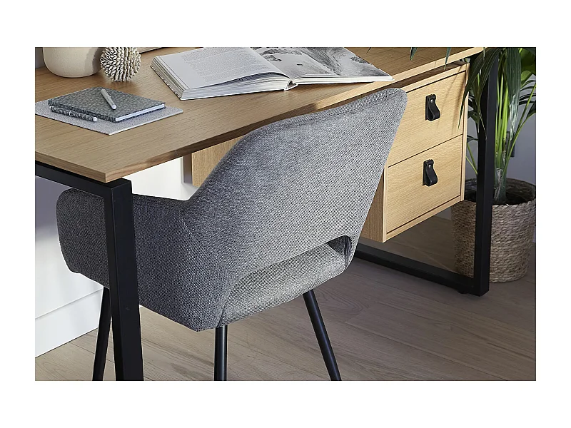 Chaises en tissu effet velours texturé gris et métal noir (lot de 2) LAURETTE