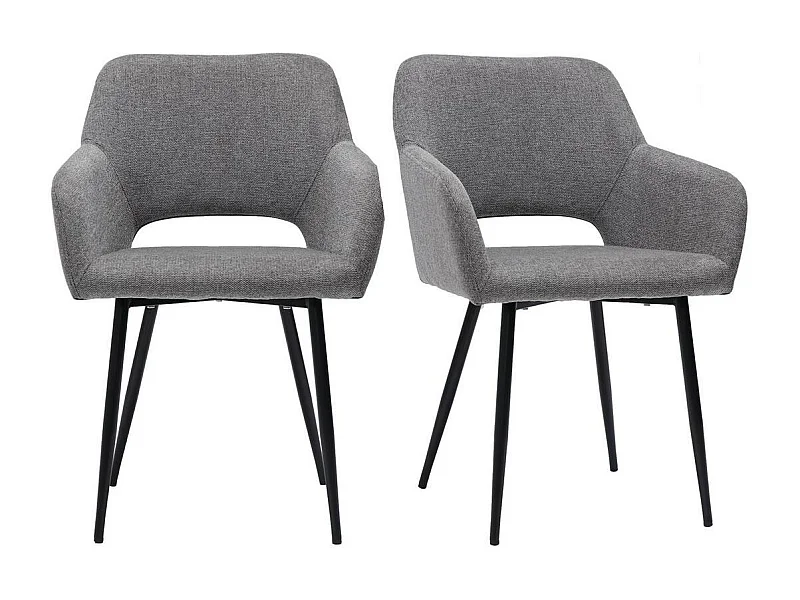 Chaises en tissu effet velours texturé gris et métal noir (lot de 2) LAURETTE