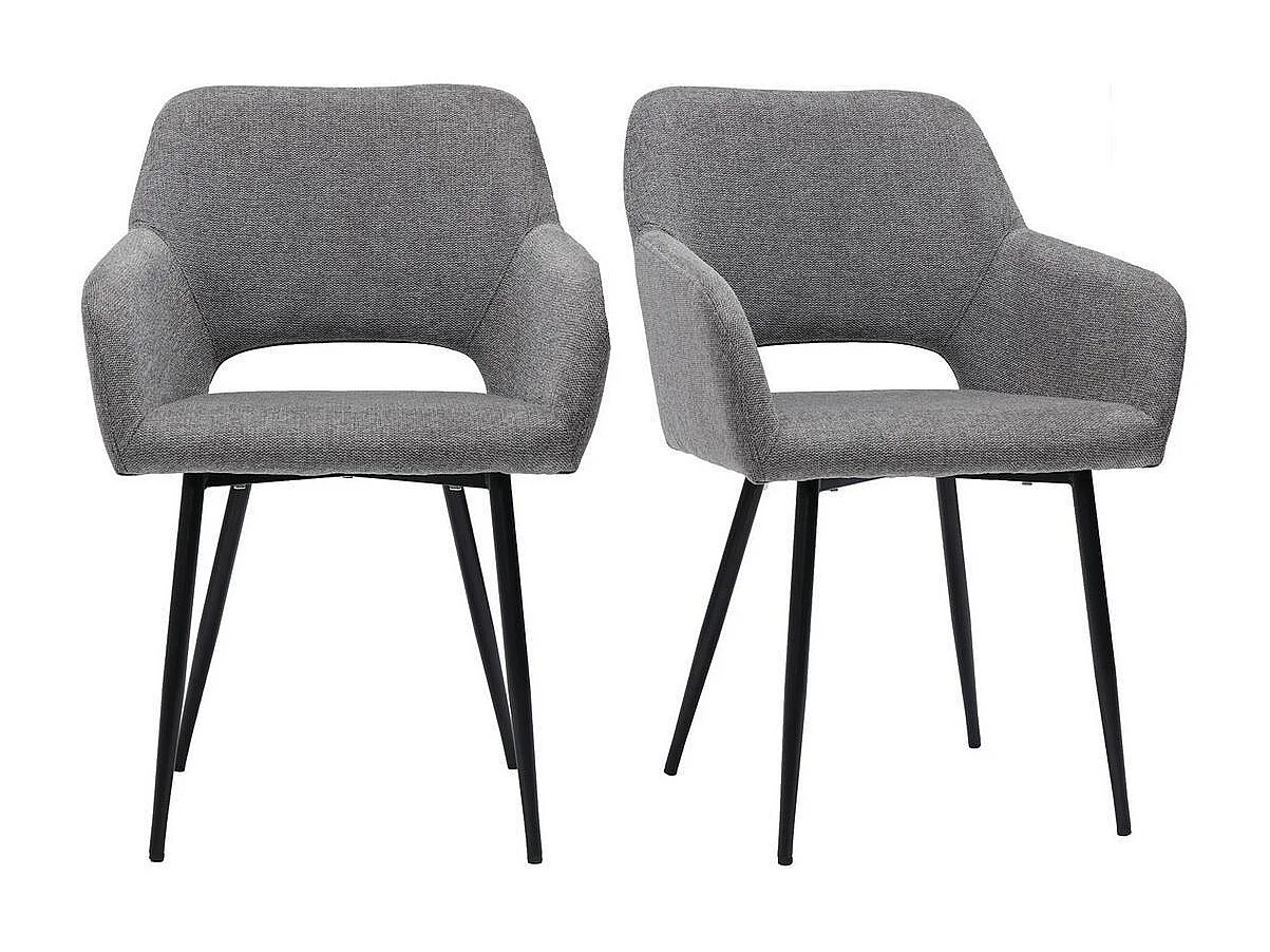 Chaises en tissu effet velours texturé gris et métal noir (lot de 2) LAURETTE