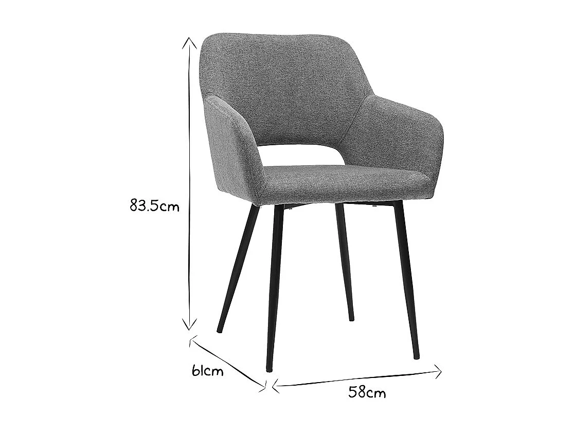 Chaises en tissu effet velours texturé gris et métal noir (lot de 2) LAURETTE