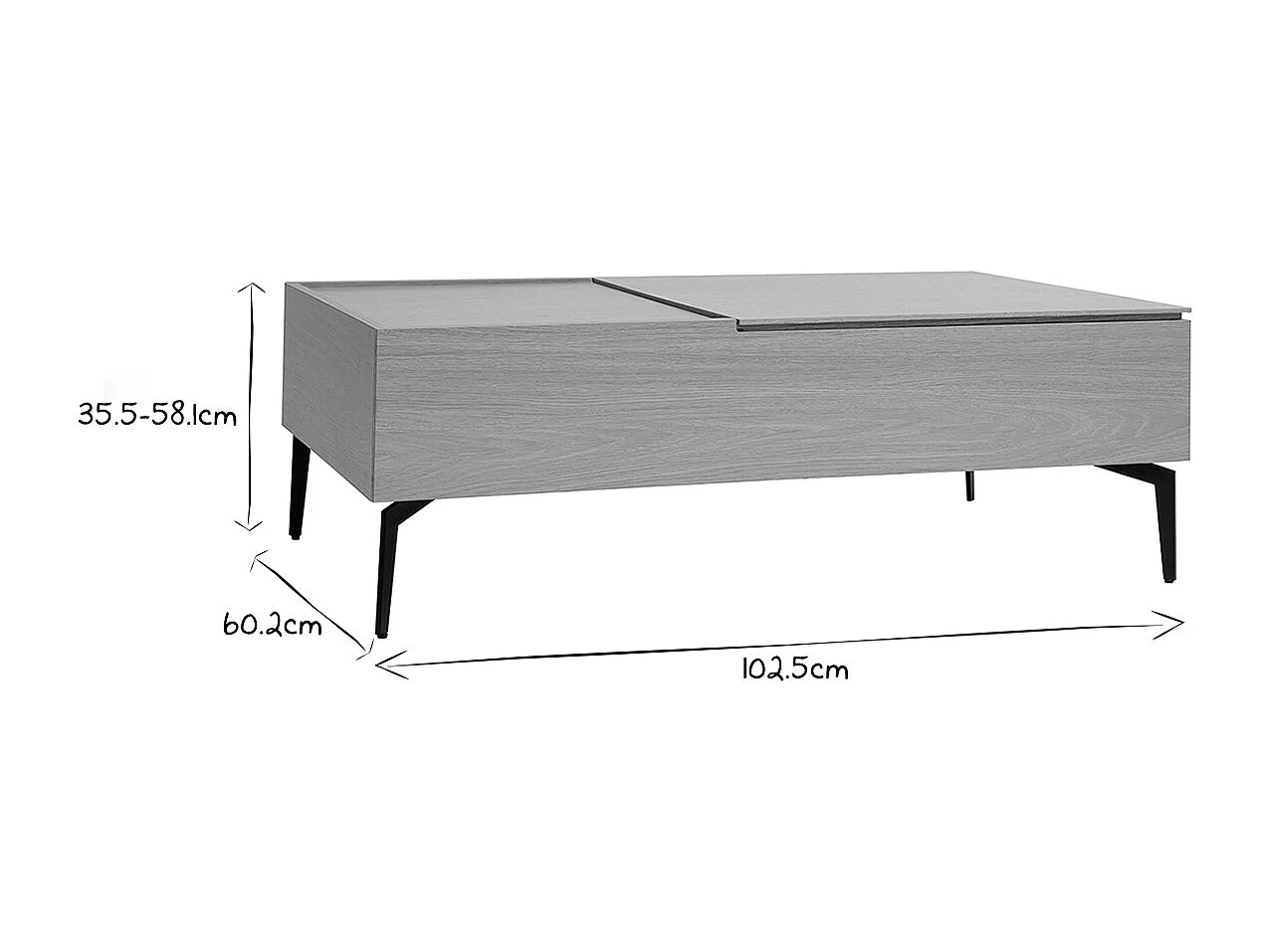 Table basse relevable rectangulaire bois clair finition chêne et métal noir L103 cm SEDA