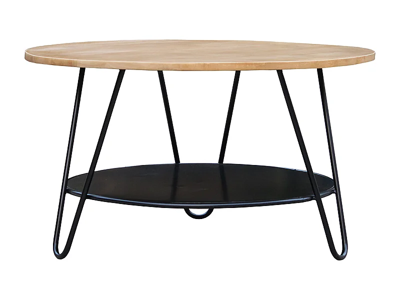 Runder Couchtisch aus massivem Mangoholz und schwarzem Metall PRIYA